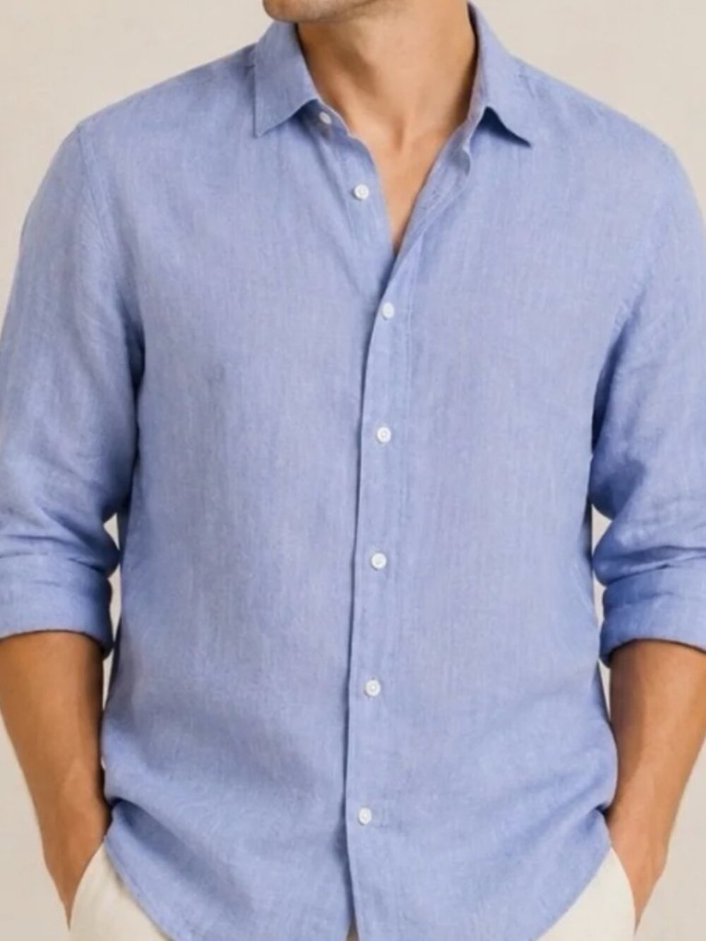 Perry Ellis Light Blue Linen Blend Roll-Tab Long Sleeve Shirt Size XL Excellent